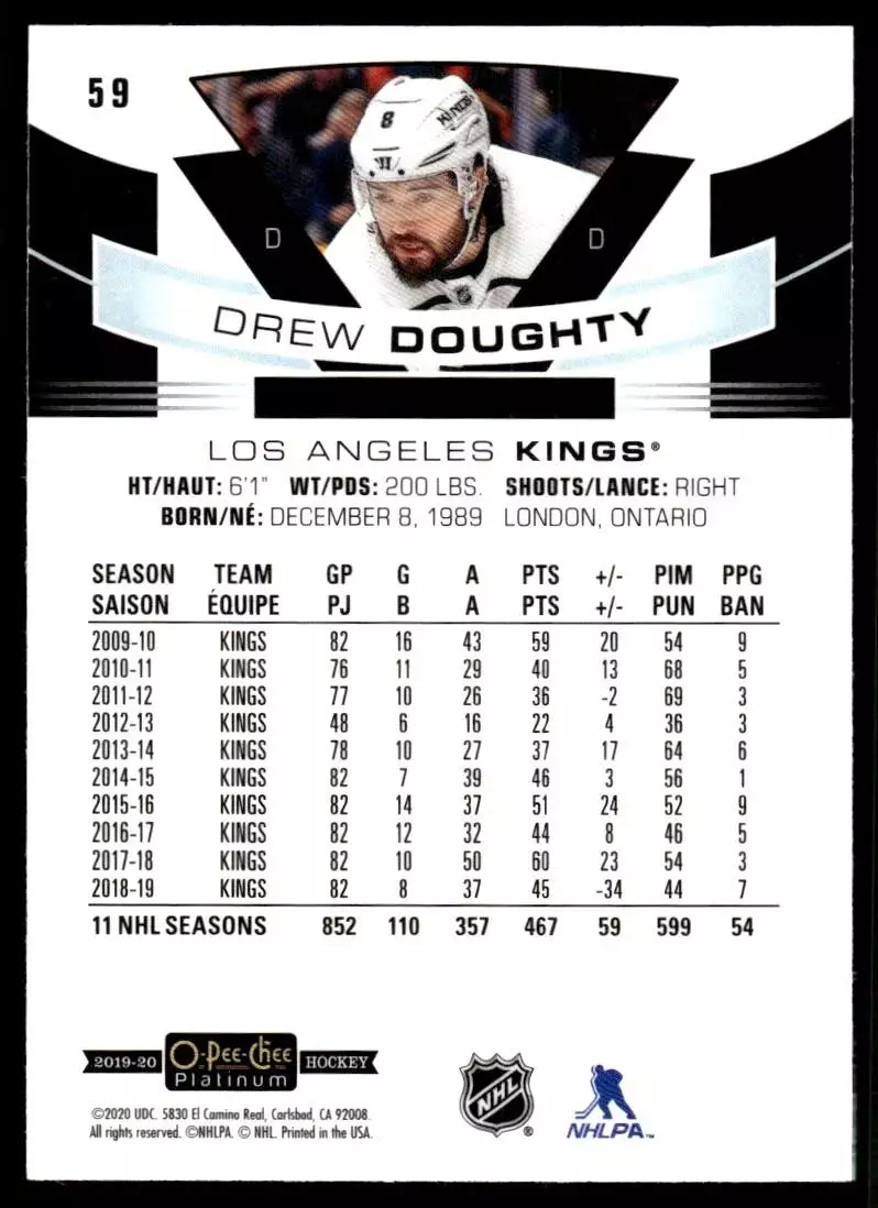 2019-20 O-Pee-Chee Platinum #59 Drew Doughty 1