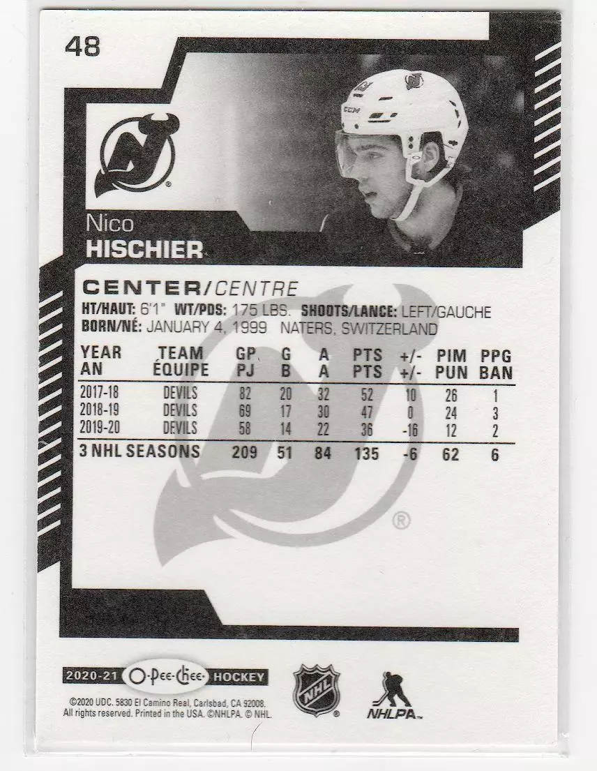 2020-21 O-Pee-Chee #48 Nico Hischier 1