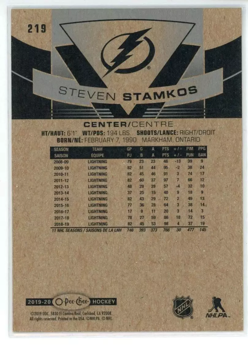 2019-20 O-Pee-Chee #219 Steven Stamkos 1