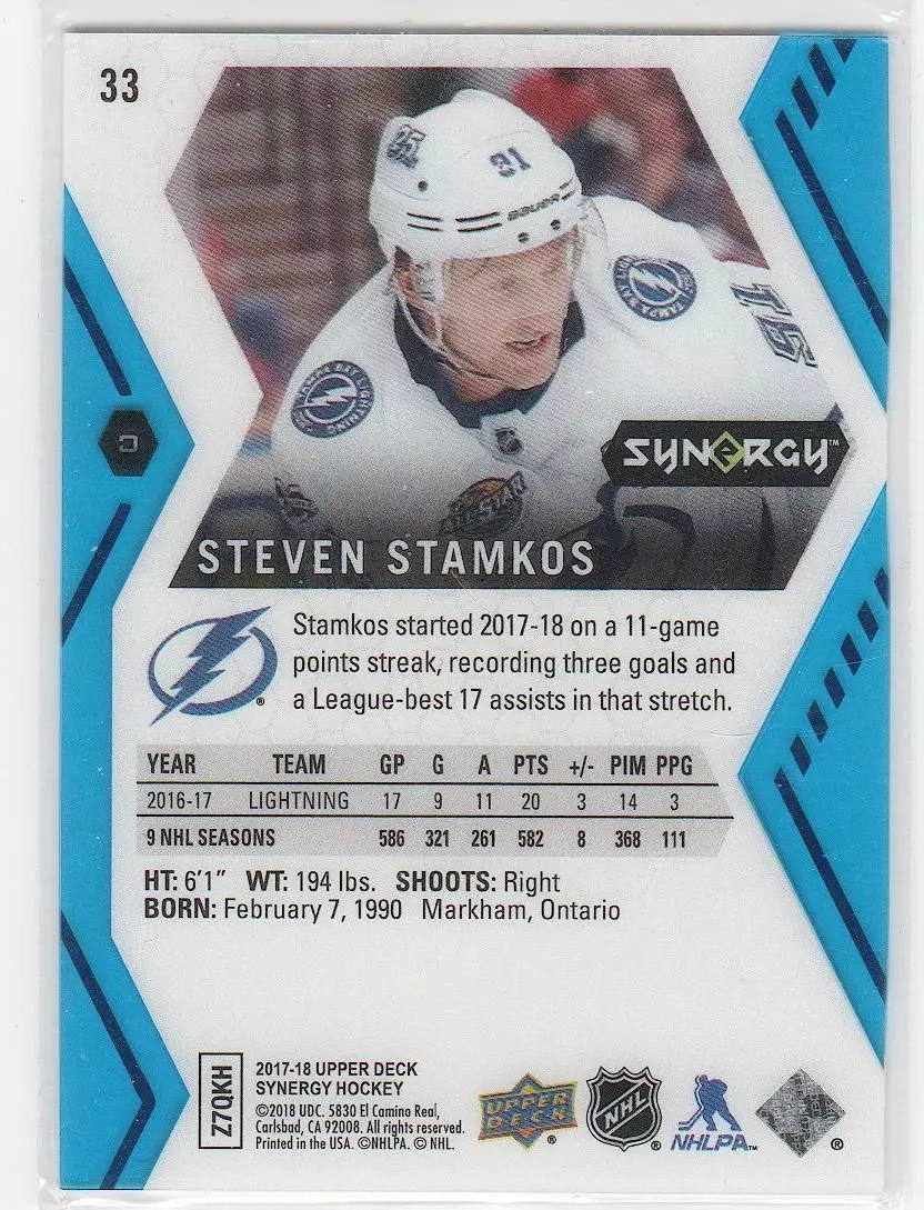 2017-18 Synergy Blue #33 Steven Stamkos 1