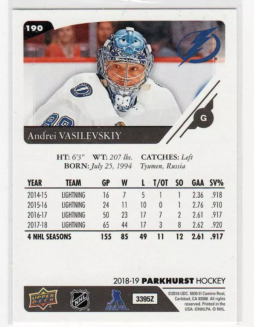 2018-19 Parkhurst #190 Andrei Vasilevskiy 1