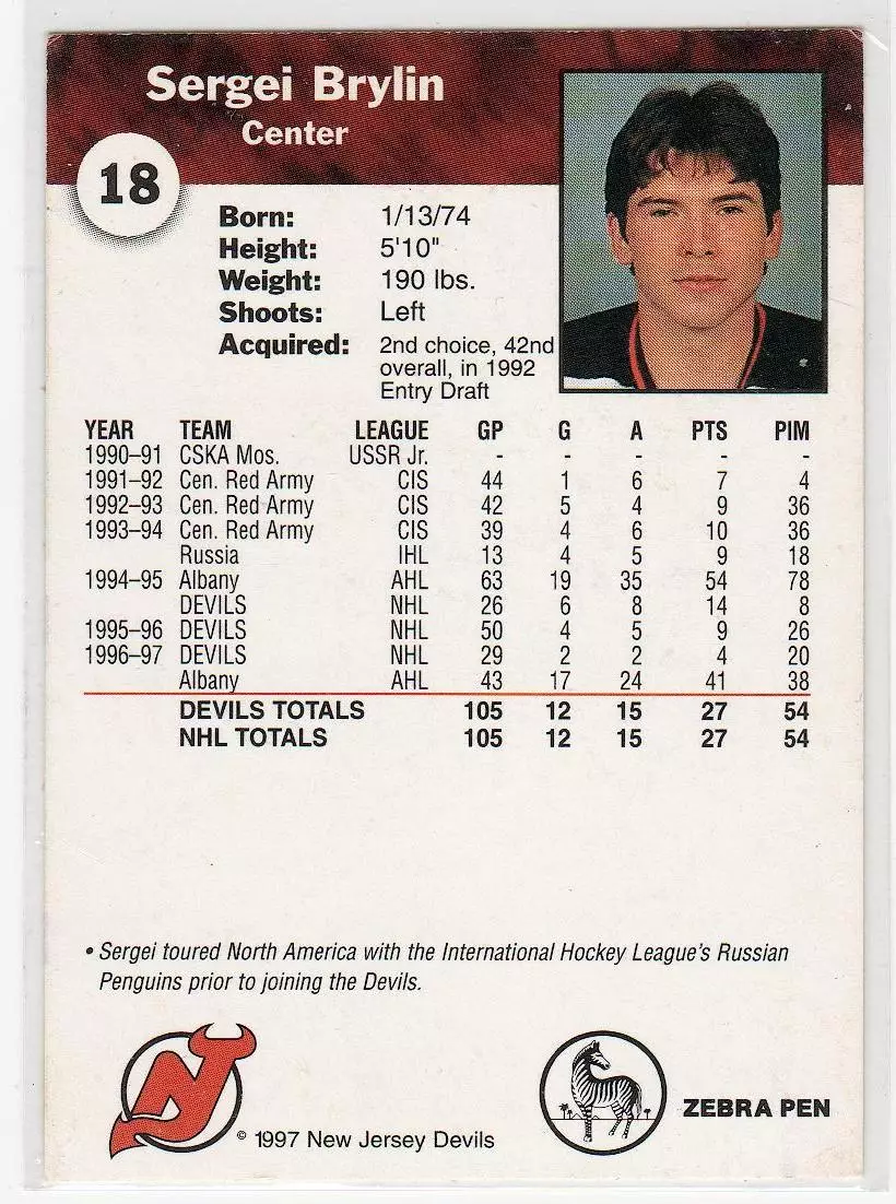 1996-97 Devils Team Issue #18 Sergei Brylin 1