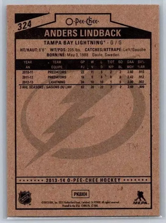 2013-14 O-Pee-Chee #324 Anders Lindback 1