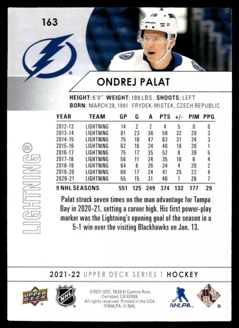 2021-22 Upper Deck #163 Ondrej Palat 1