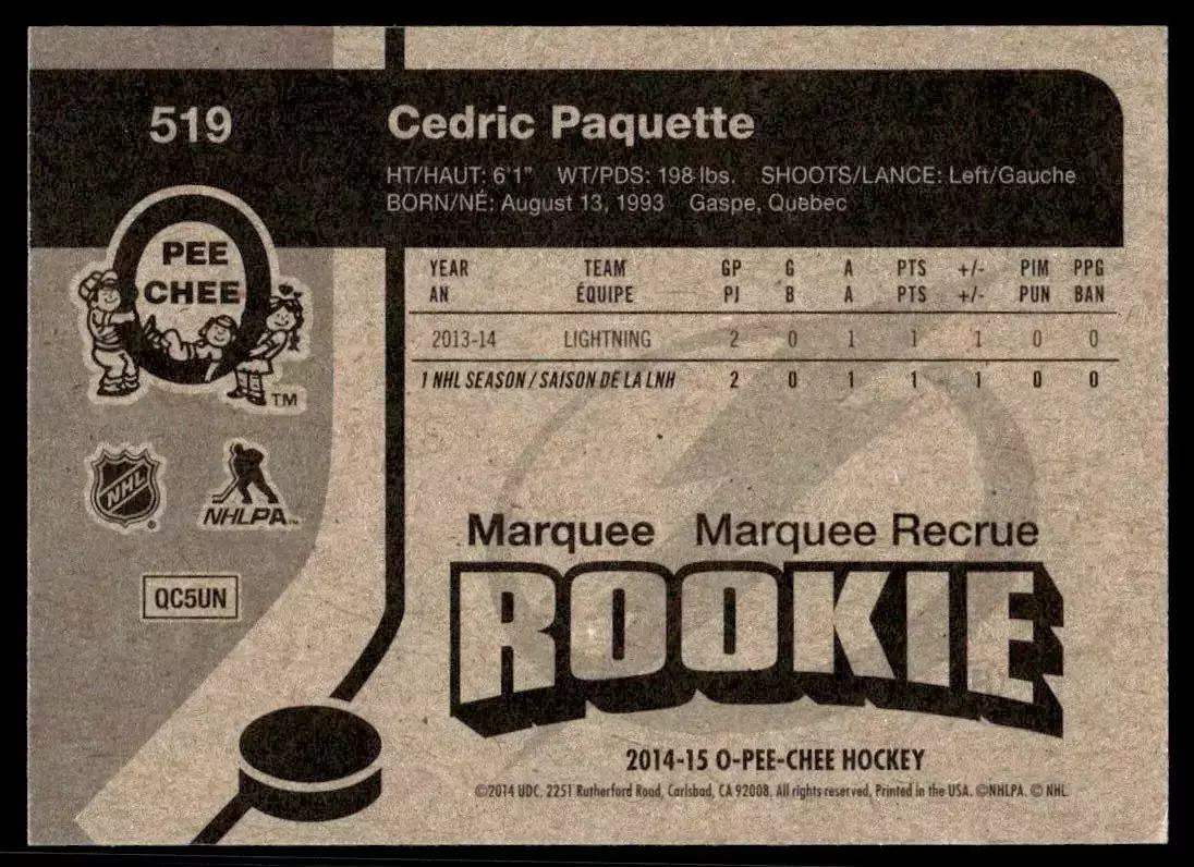 2014-15 O-Pee-Chee Retro #519 Cedric Paquette\Dynamo Moskva 1