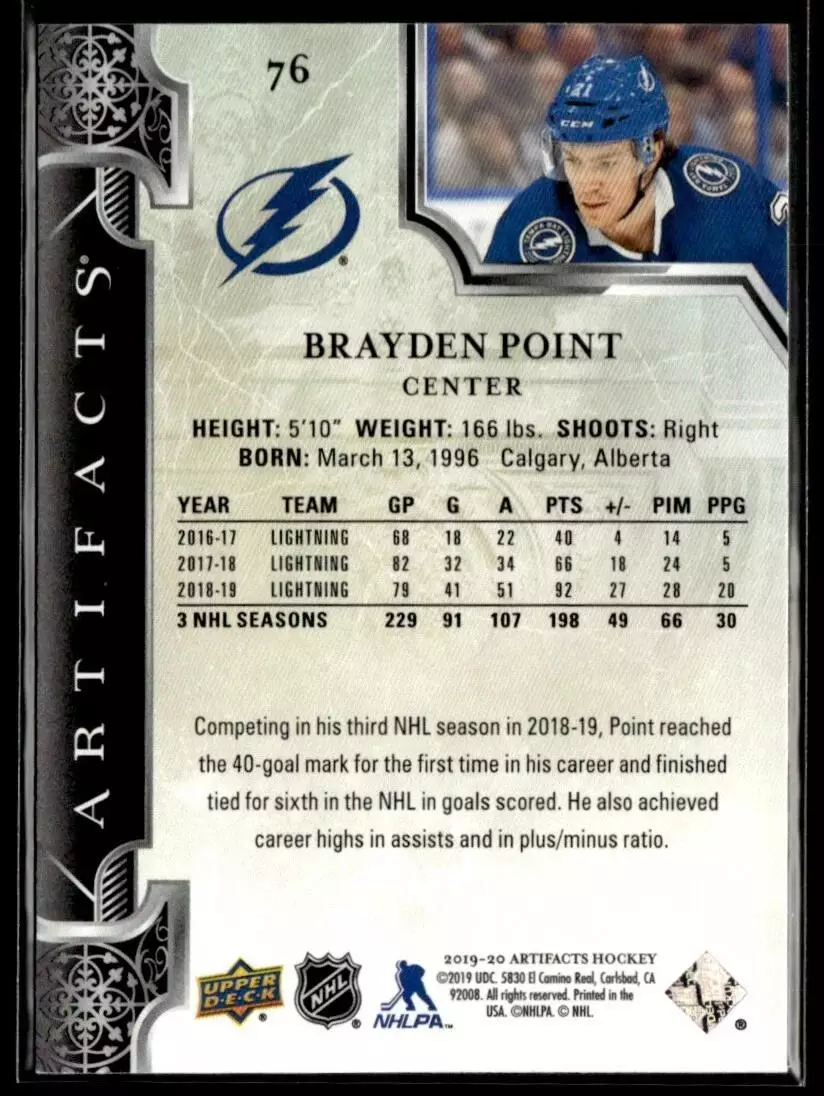 2019-20 Artifacts #76 Brayden Point 1