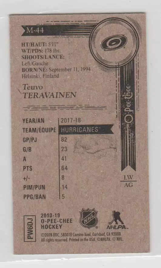 2018-19 O-Pee-Chee Mini #M44 Teuvo Teravainen 1