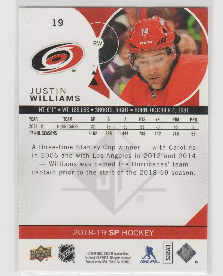 2018-19 SP #19 Justin Williams 1