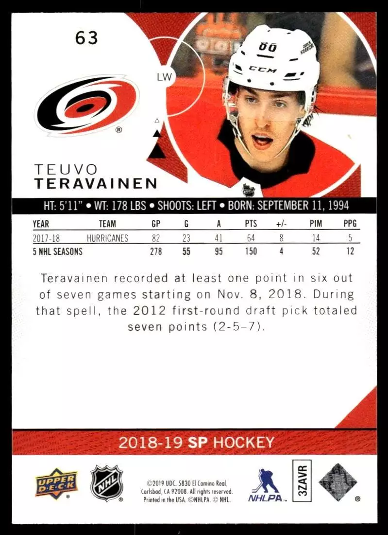 2018-19 SP #63 Teuvo Teravainen 1