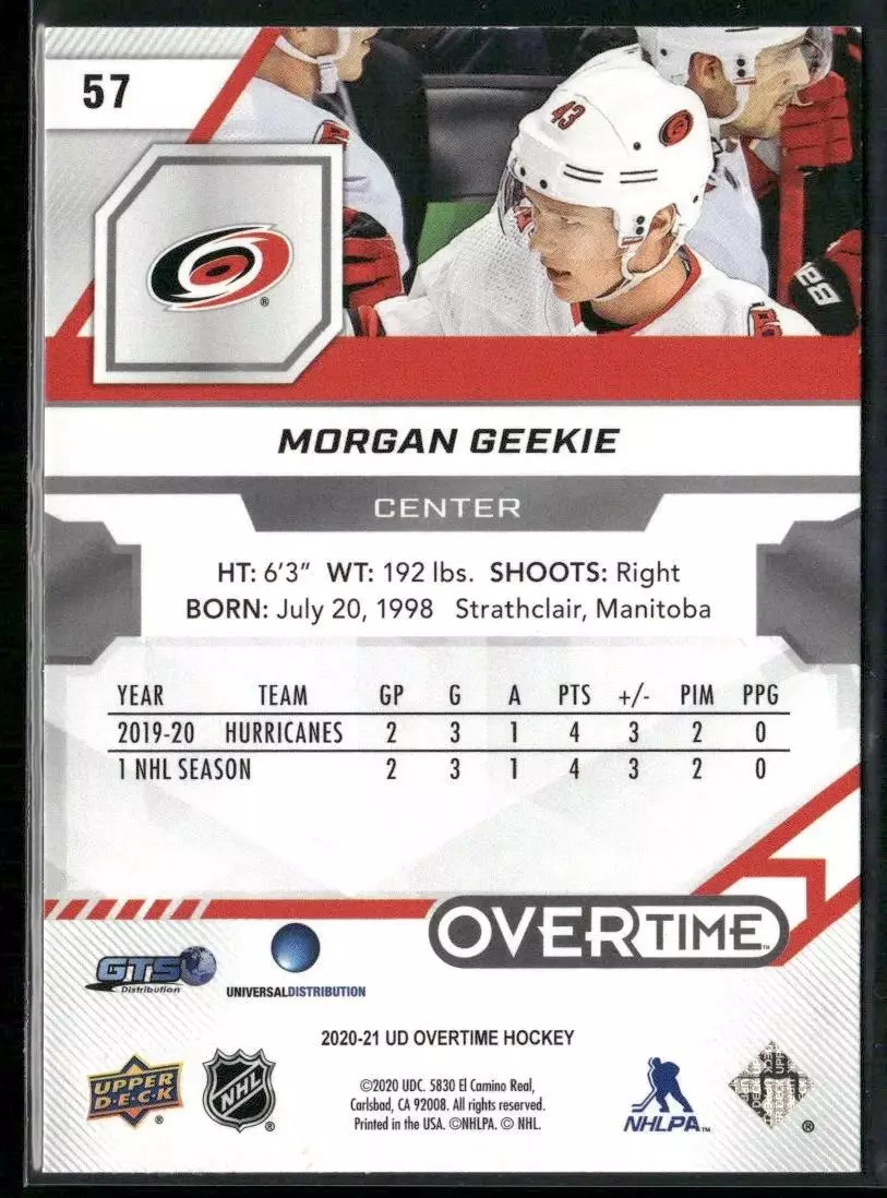 2020-21 Upper Deck Overtime #57 Morgan Geekie RC 1