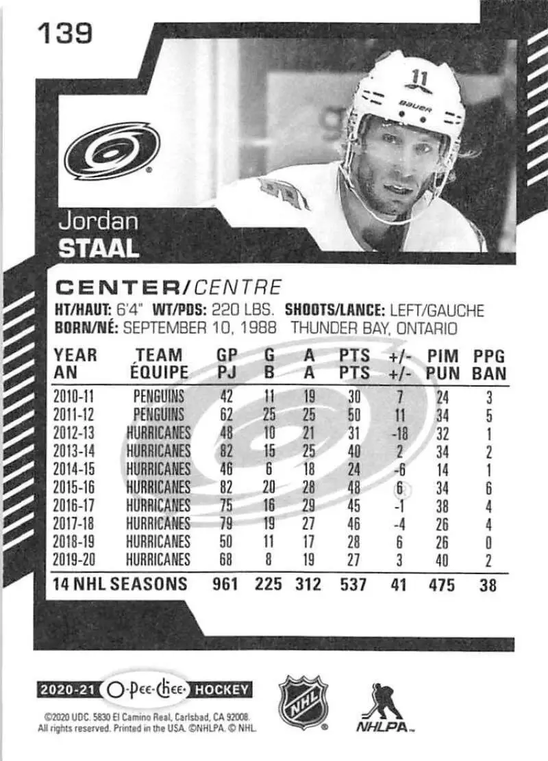 2020-21 O-Pee-Chee #139 Jordan Staal 1