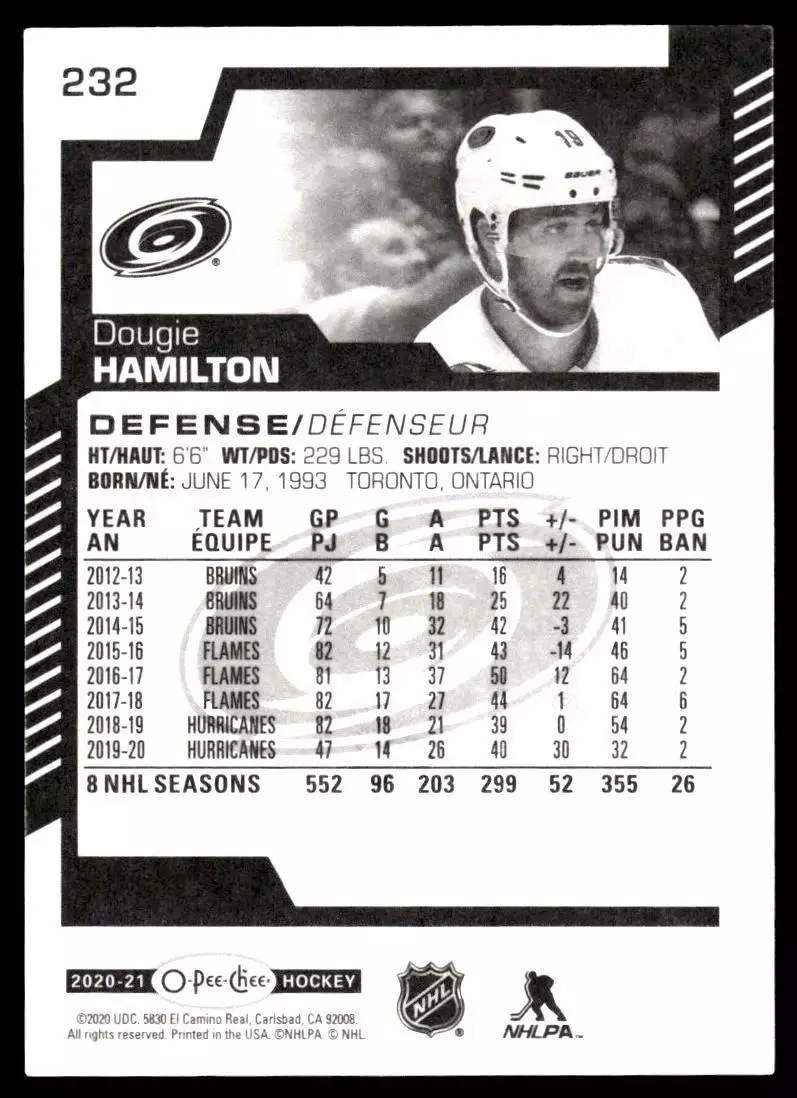 2020-21 O-Pee-Chee #232 Dougie Hamilton 1