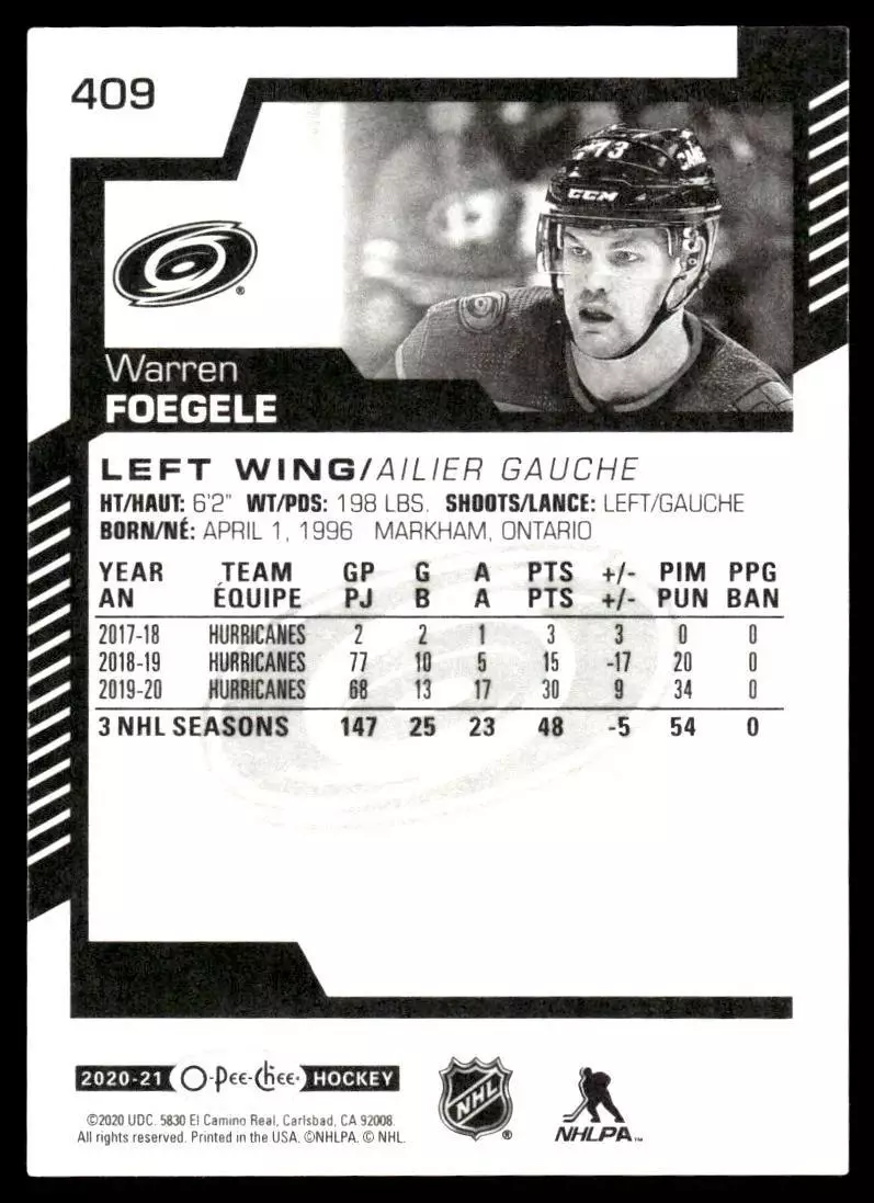2020-21 O-Pee-Chee #409 Warren Foegele 1