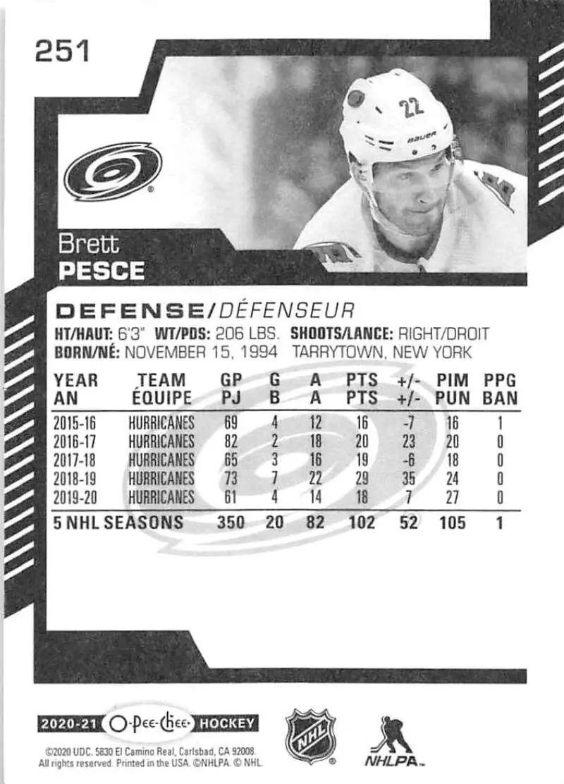 2020-21 O-Pee-Chee #251 Brett Pesce 1