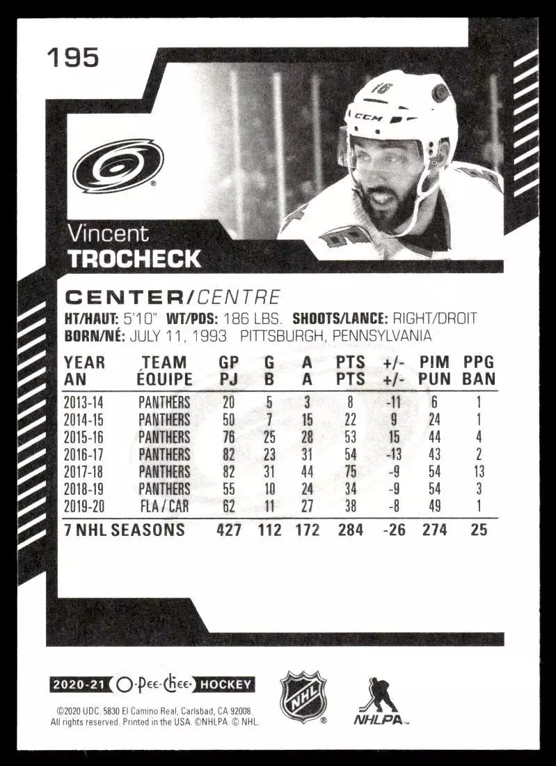 2020-21 O-Pee-Chee #195 Vincent Trocheck 1