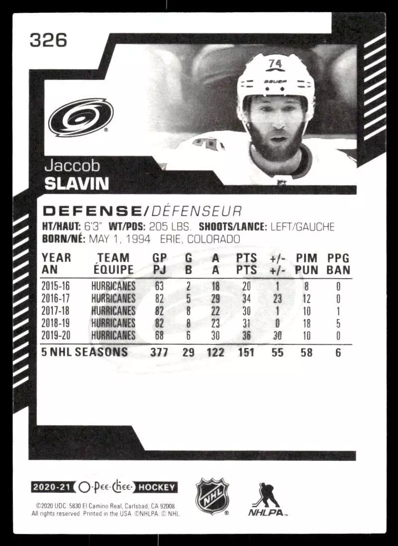 2020-21 O-Pee-Chee #326 Jaccob Slavin 1