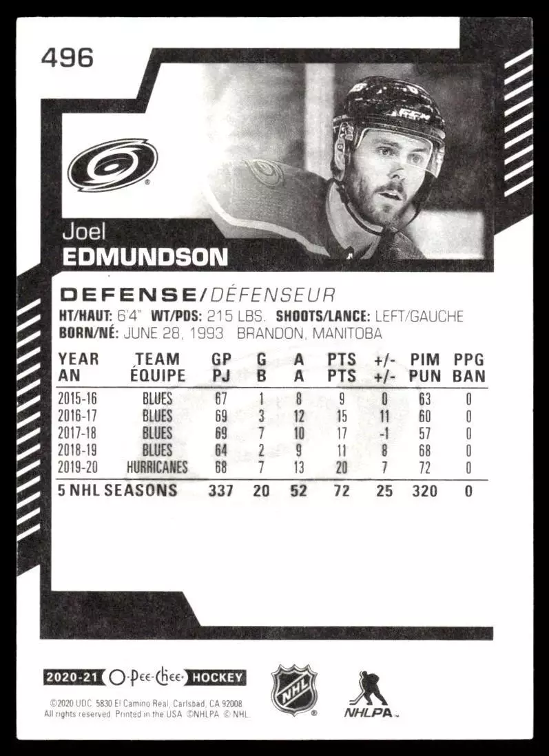 2020-21 O-Pee-Chee #496 Joel Edmundson 1