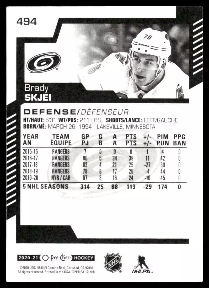 2020-21 O-Pee-Chee #494 Brady Skjei 1