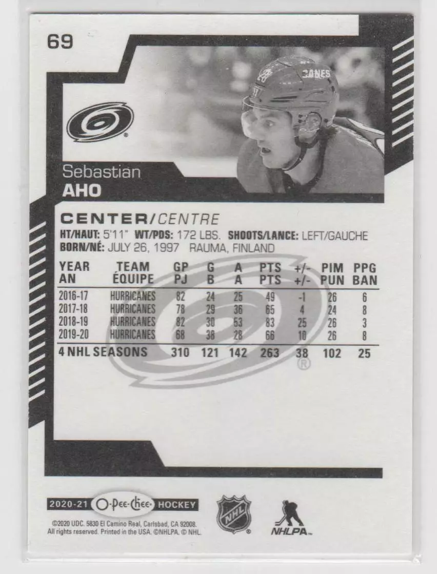 2020-21 O-Pee-Chee #69 Sebastian Aho 1