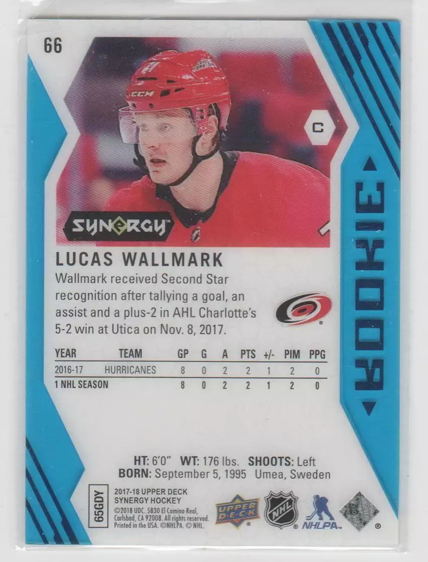 2017-18 Synergy Blue #66 Lucas Wallmark 1