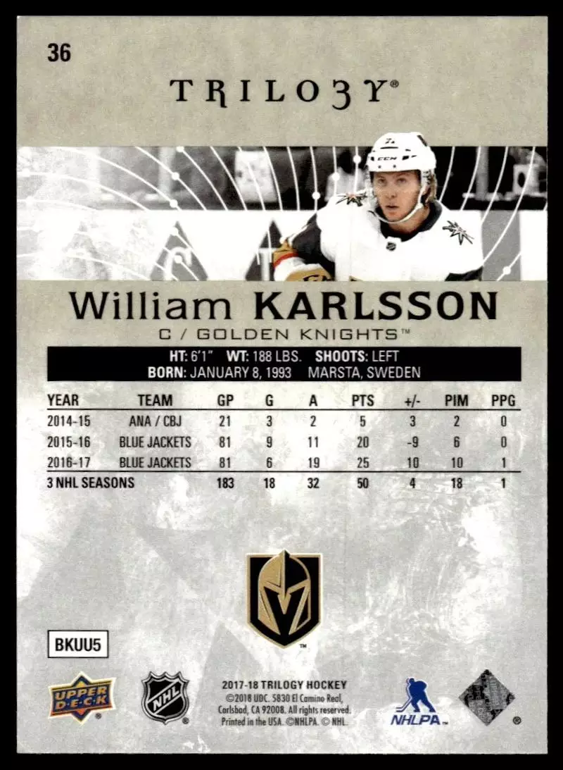 2017-18 Upper Deck Trilogy #36 William Karlsson 1