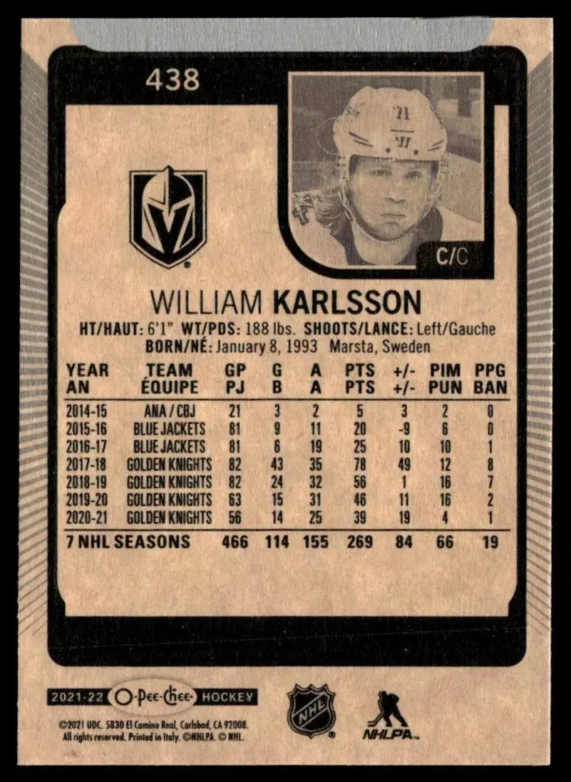 2021-22 O-Pee-Chee #438 William Karlsson 1