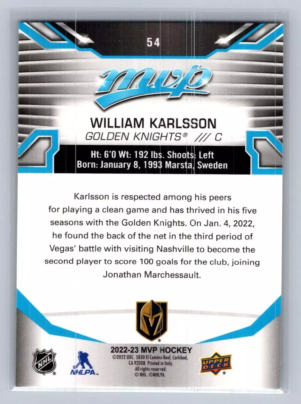 2022-23 Upper Deck MVP #54 William Karlsson 1