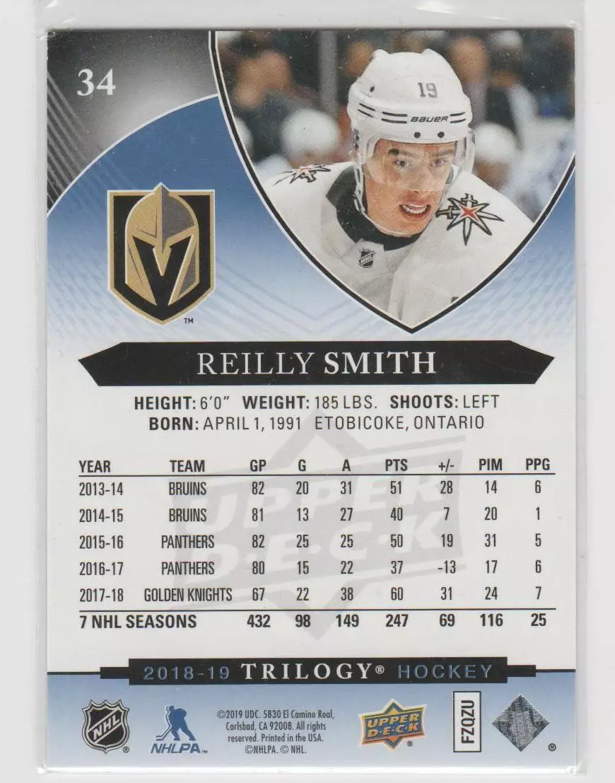 2018-19 Upper Deck Trilogy Blue #34 Reilly Smith 359\799 1