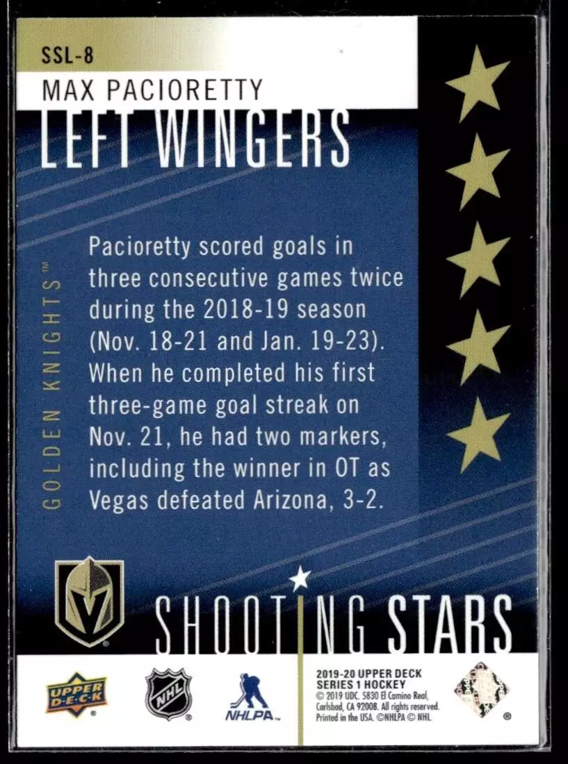 2019-20 Upper Deck Shooting Stars Left Wingers #SSL8 Max Pacioretty 1