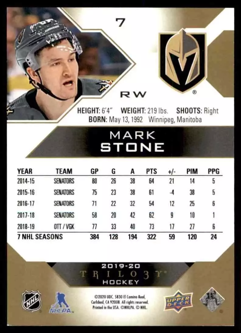 2019-20 Upper Deck Trilogy #7 Mark Stone 1