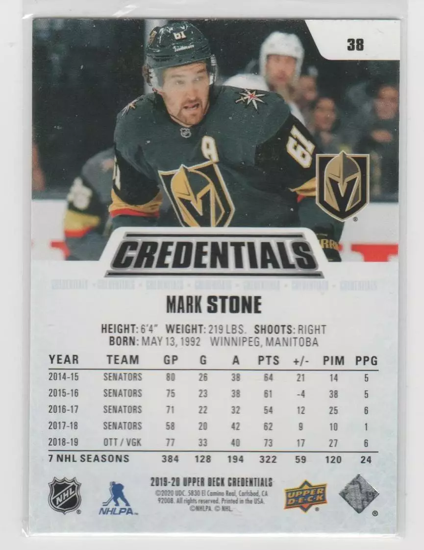2019-20 Upper Deck Credentials #38 Mark Stone 1