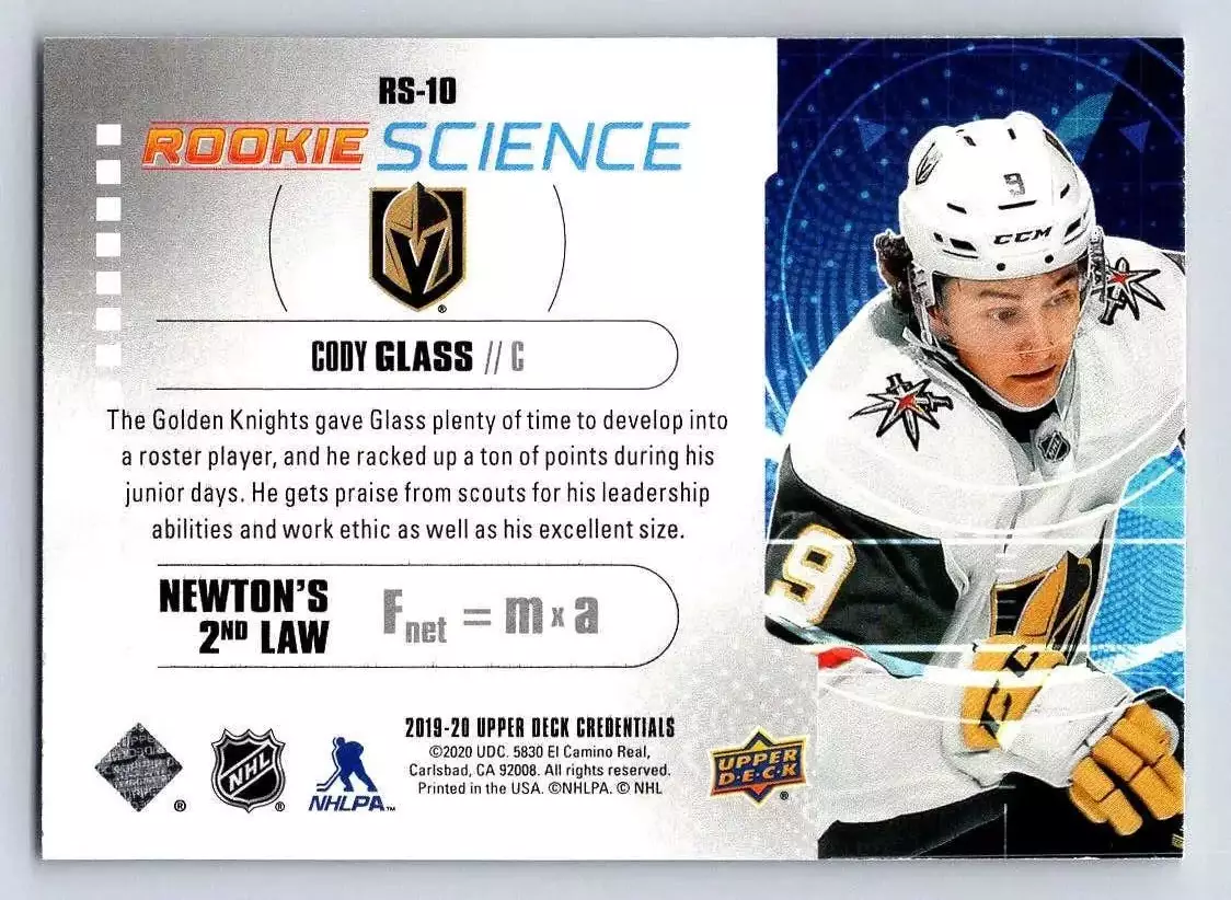 2019-20 Upper Deck Credentials Rookie Science #RS10 Cody Glass 1