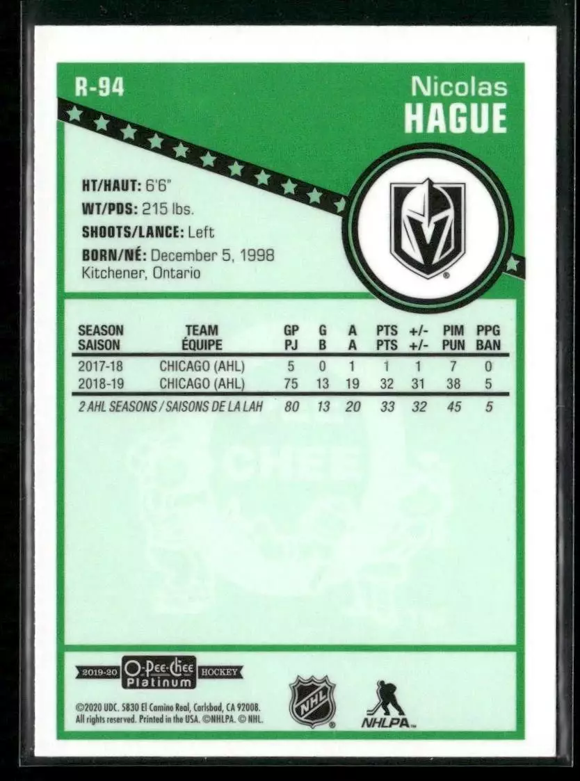 2019-20 O-Pee-Chee Platinum Retro #R94 Nicolas Hague 1