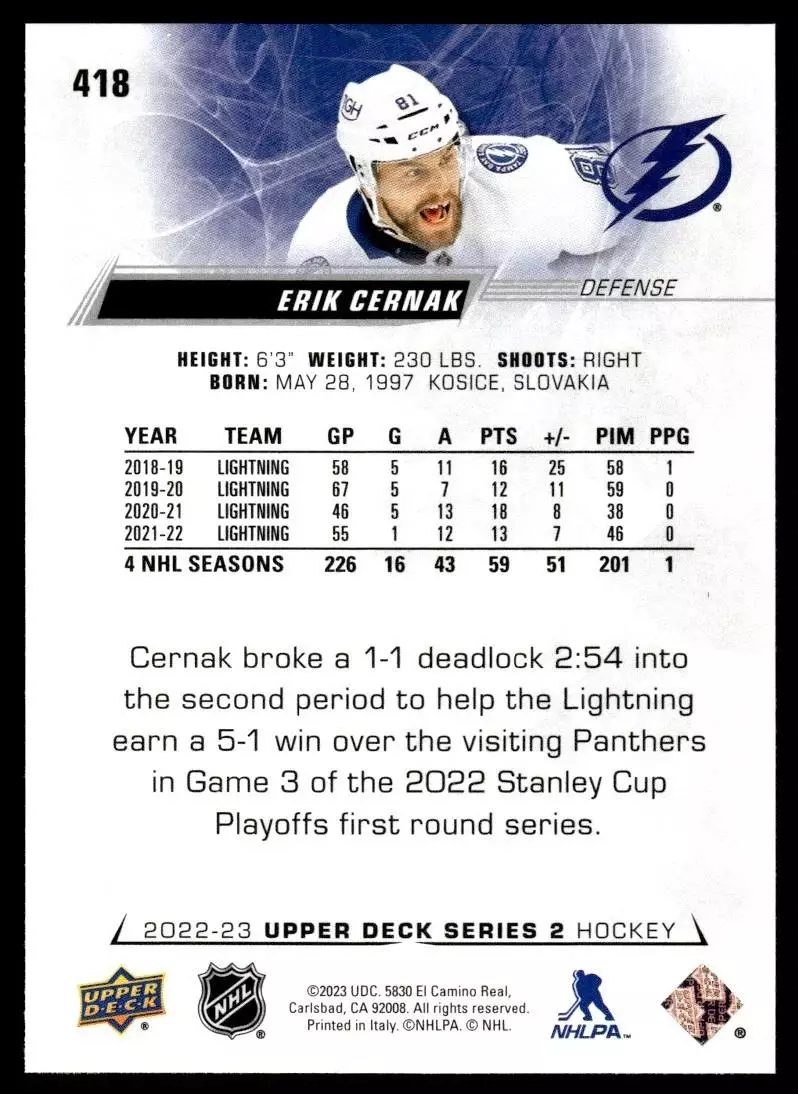 2022-23 Upper Deck #418 Erik Cernak 1