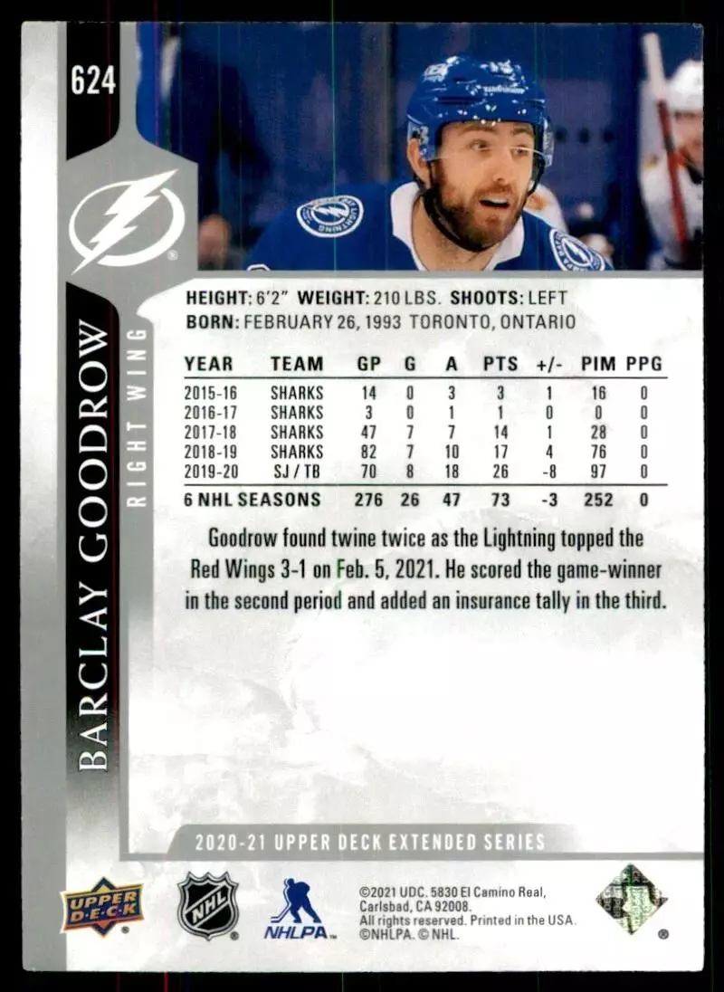 2020-21 Upper Deck #624 Barclay Goodrow 1