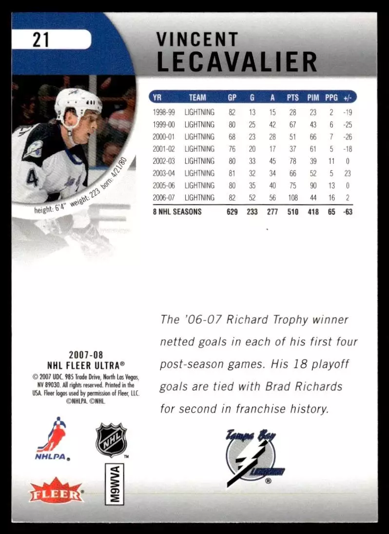 2007-08 Ultra #21 Vincent Lecavalier 1