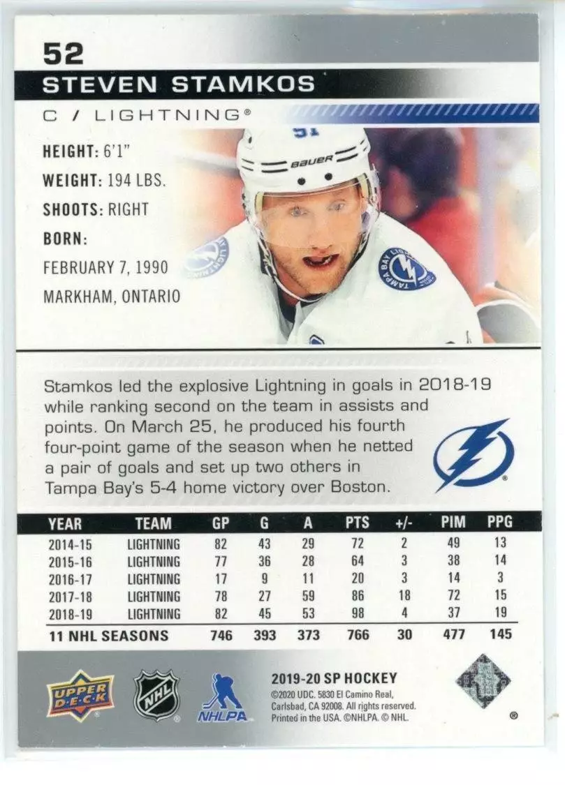 2019-20 SP Authentic #52 Steven Stamkos 1