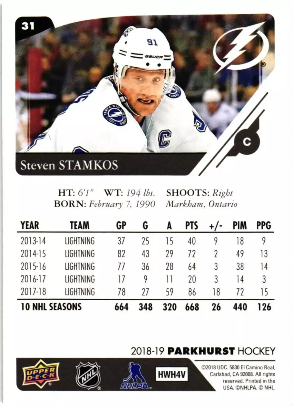 2018-19 Parkhurst #31 Steven Stamkos 1