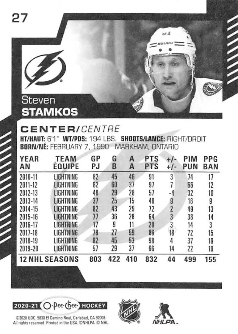 2020-21 O-Pee-Chee #27 Steven Stamkos 1
