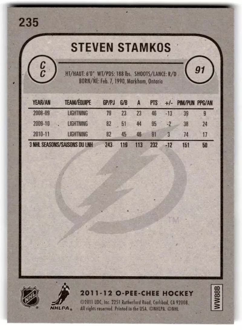 2011-12 O-Pee-Chee #235 Steven Stamkos 1