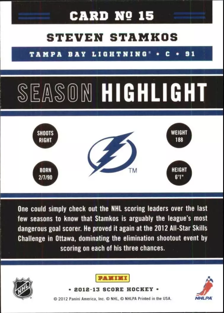 2012-13 Score Gold Rush #15 Steven Stamkos SH 1