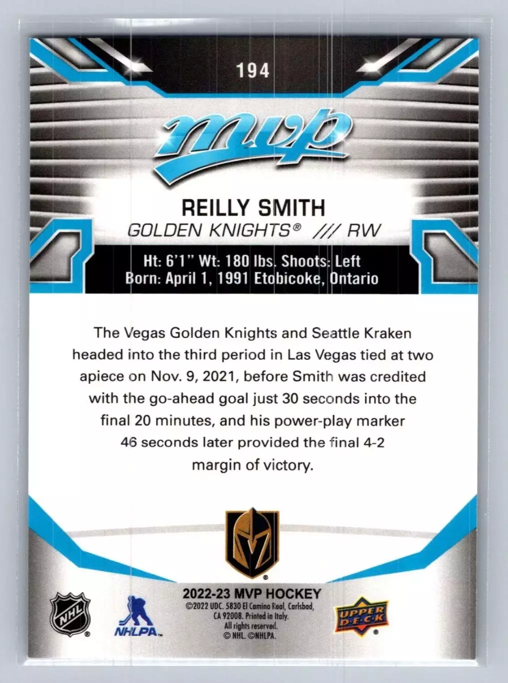 2022-23 Upper Deck MVP #194 Reilly Smith 1