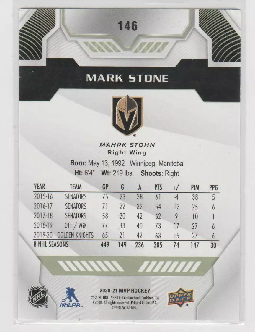 2020-21 Upper Deck MVP #146 Mark Stone 1