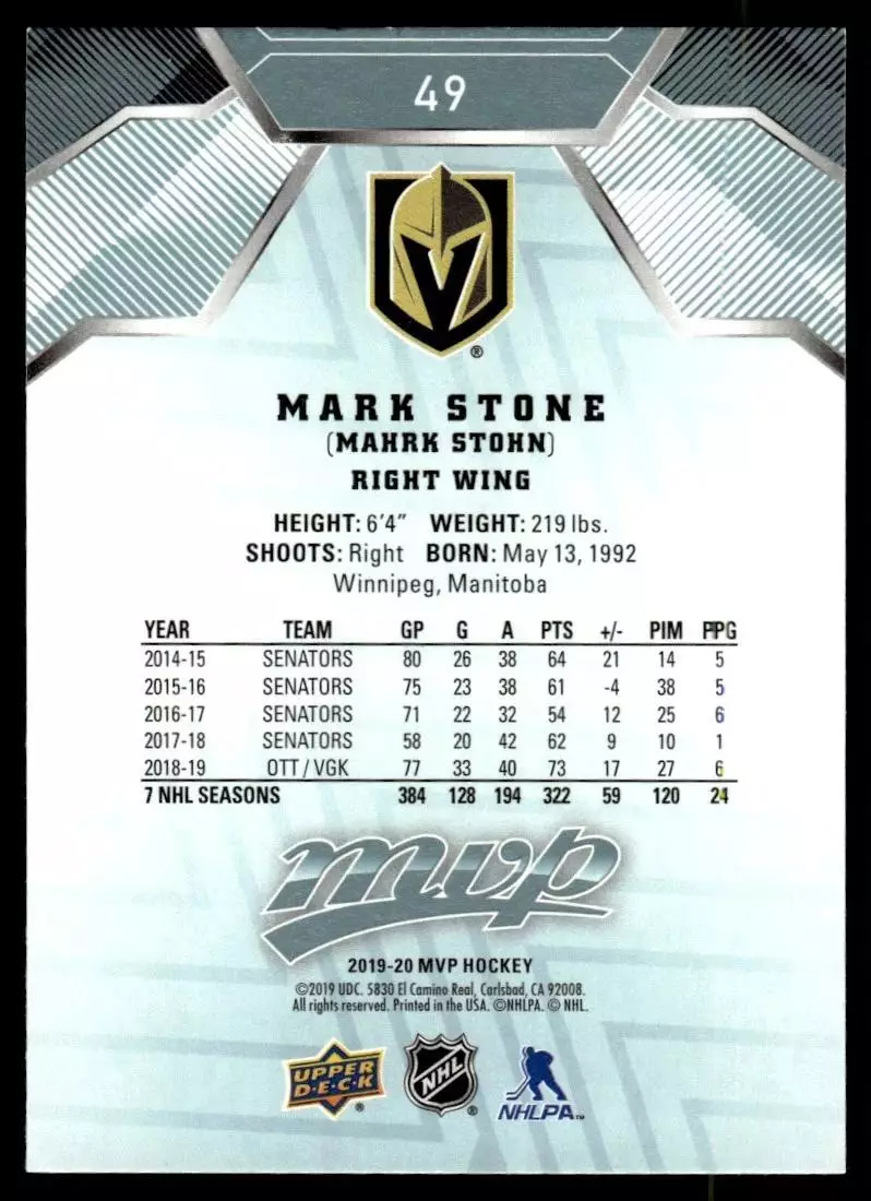 2019-20 Upper Deck MVP #49 Mark Stone 1