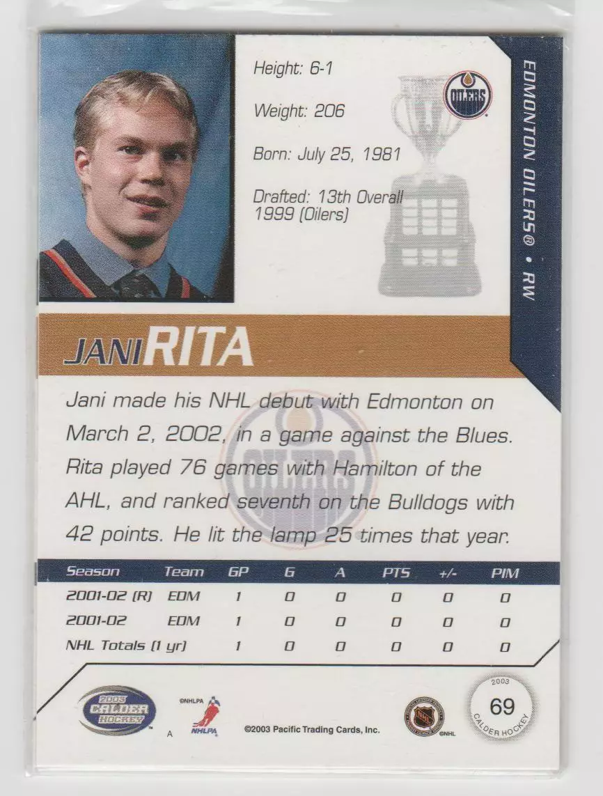 2002-03 Pacific Calder #69 Jani Rita 1