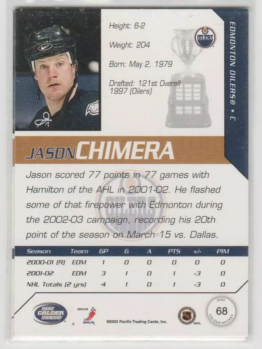 2002-03 Pacific Calder #68 Jason Chimera 1