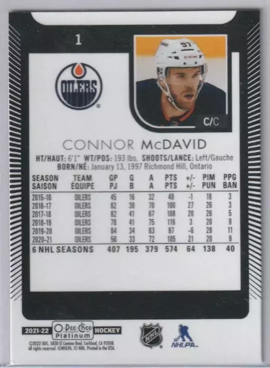 2021-22 O-Pee-Chee Platinum #1 Connor McDavid 1
