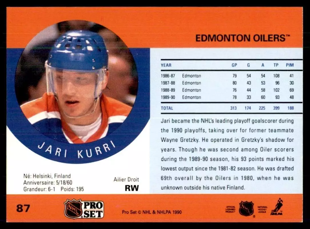 1990-91 Pro Set #87B Jari Kurri 1