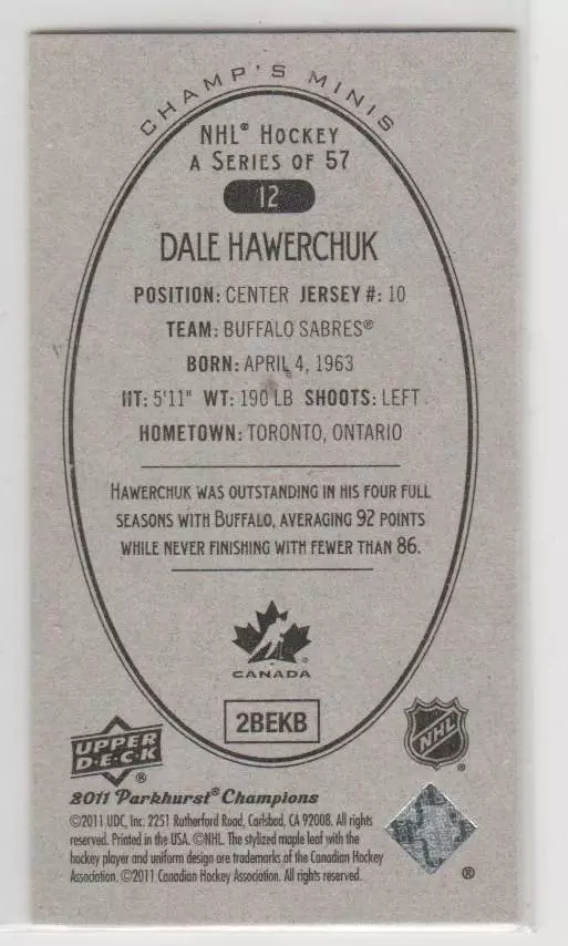2011-12 Parkhurst Champions Champ's Mini #12 Dale Hawerchuk 1