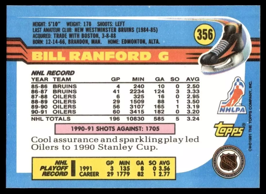 1991-92 Topps #356 Bill Ranford 1